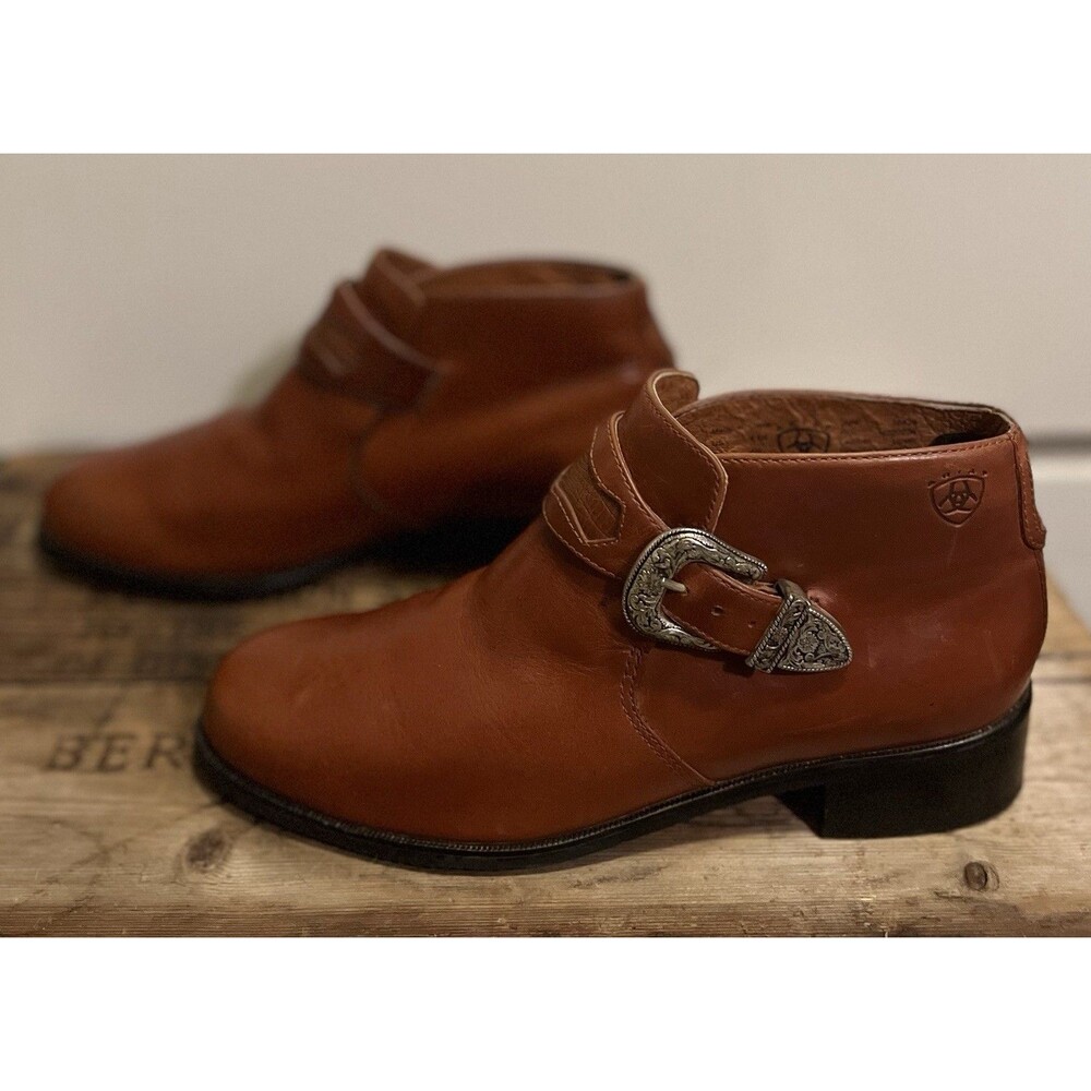 Ariat Blair Leather Silver Buckle Ankle Bootie 16428 Womens 6.5 Brown Western